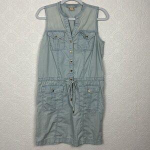 Michael Kors Denim Dress Western Cargo Utility Everyday Casual Button Down